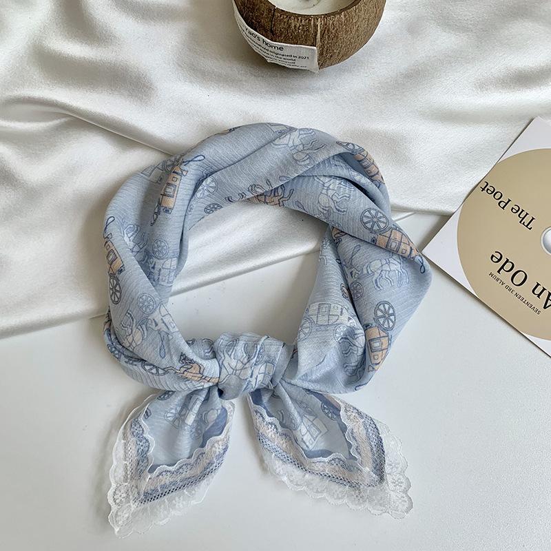 Headscarf summer female pastoral style sweet and fresh decorative scarf lace silk scarf neck small square hair accessories