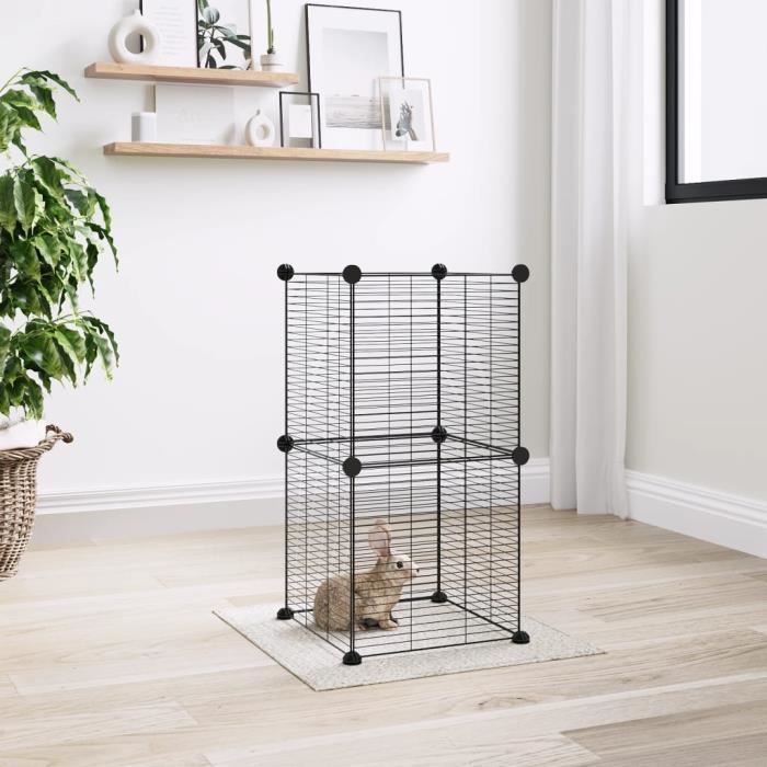 3114034 vidaXL Cage animaux de compagnie à 8 panneaux Noir 35x35 cm Acier