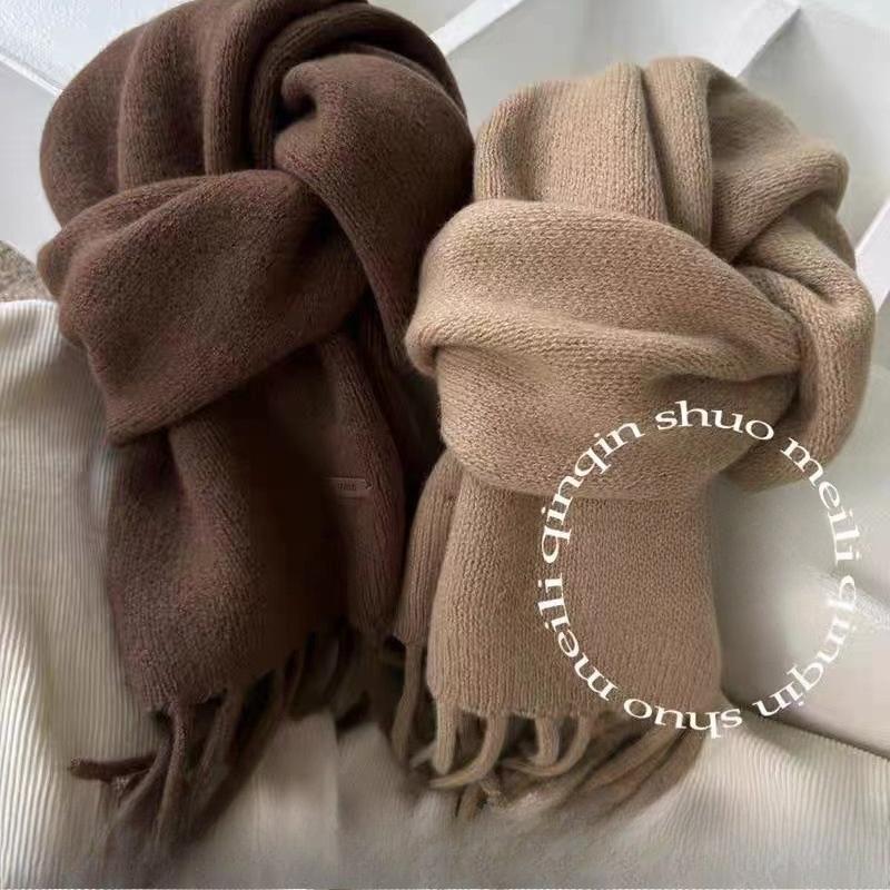 Pure Wool Scarf Women's Winter High End Tassel Warm Short Small Scarf