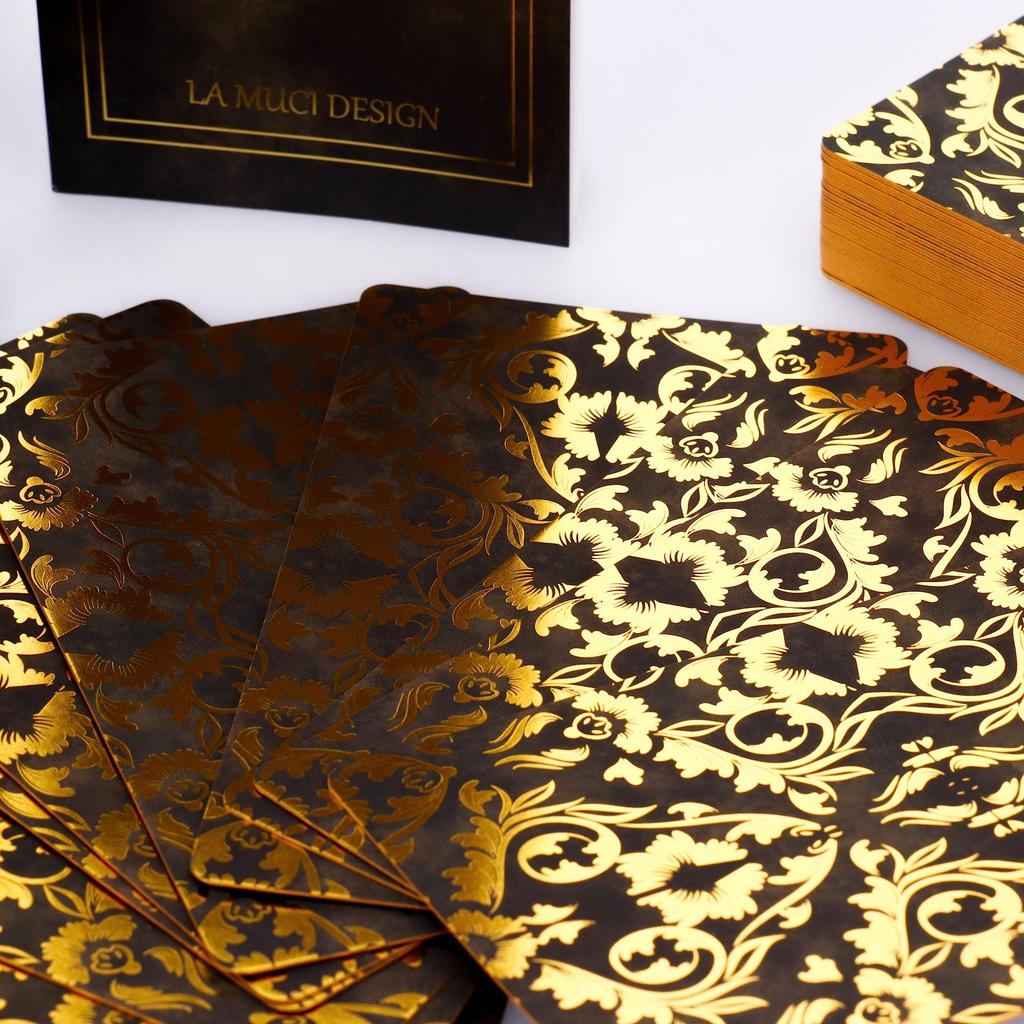 La Muci Baroque Gold Foil Tarot Deck with Edges Unique Artwork – 78-Card Beginner's Guidebook, Gold-Plated &