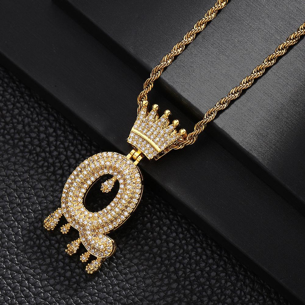 TEMU Hot Selling Fashion Versatile Crown Copper Set with Zircon, 26 English Letter Pendant Necklace, Unisex, Small Market