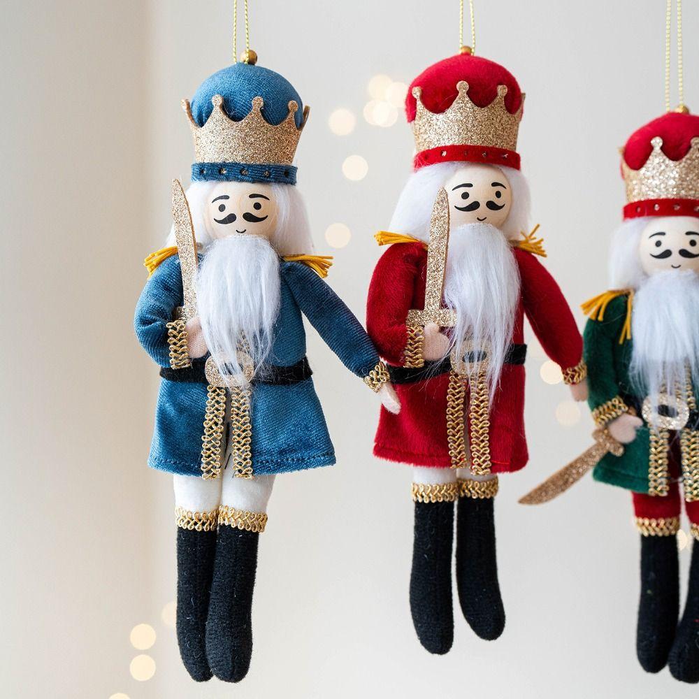 Fabric Nutcracker Soldier Pendant 19cm Red Blue Green Black Christmas Fabric Nutcracker European-Style Soldier Ornaments
