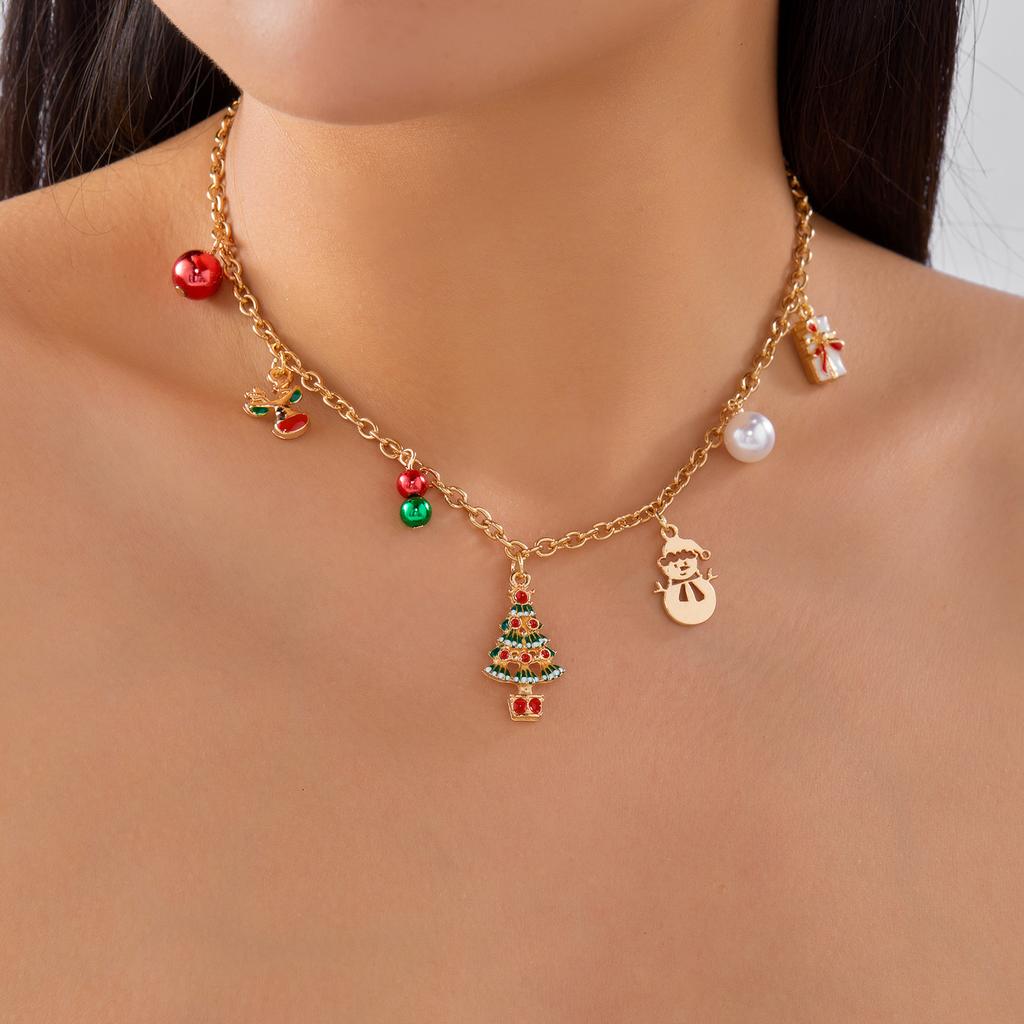 Fashion Christmas Tree Candy Boot Bell Pendant Necklace for Women Handmade Metal Chain Choker Collar Xmas New Year Jewelry Gifts