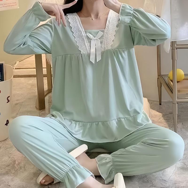 Women's Princess Lace Trim Two-Piece Set: Spring/Autumn Long Sleeve Korean Court Style