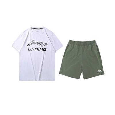 Li Ning Logo Letter Print Round Neck Pullover Short Sleeve T-Shirt Comfortable Skin-Friendly Versatile Shorts Casual Sports Set YHST165-1+YKSV147-1