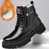 Winter Men'S High Top Boots British Style Chunky Sole Round Toe Plush Lined Leather Boots Non-Slip Warm Comfortable Snow Shoes