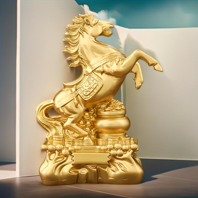 Golden Horse Statue - Resin Material Indoor/Outdoor Decor, Exquisite Design Suitable for Home, Office & Holiday New Year Display