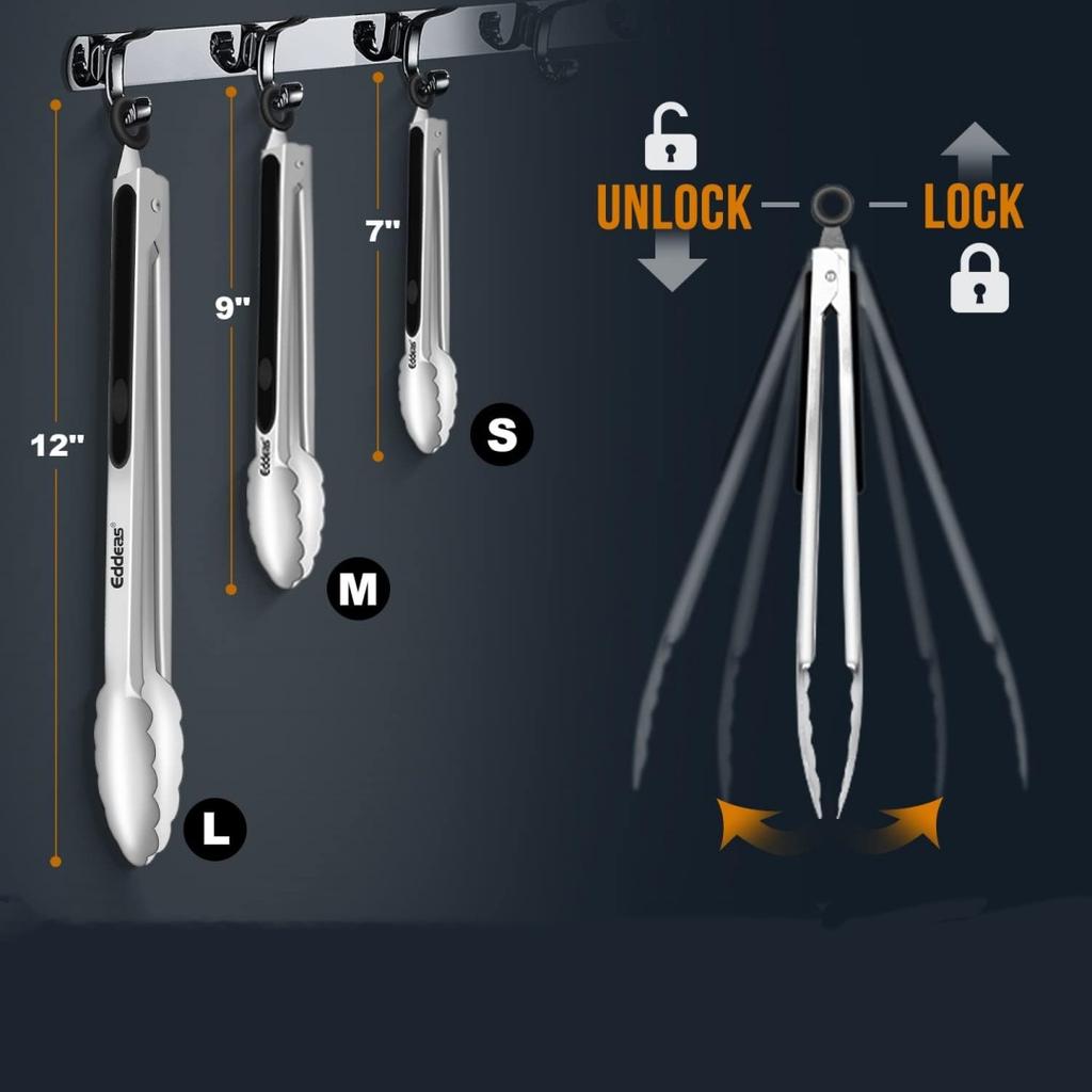 3 Piece Set Heat Resistant 600 Degrees Stainless Steel Kitchen Tong