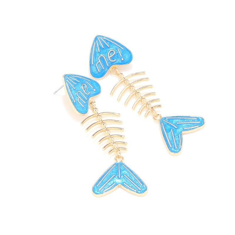 Pinkdudu Vintage Exaggerated Fish Bone Zinc Alloy Earrings Drip Oil Drop Earrings Women Jewelry PD2390