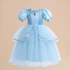 Girls' Cinderella Cosplay Dress - Puff Sleeve Frozen-Style Mesh Dress