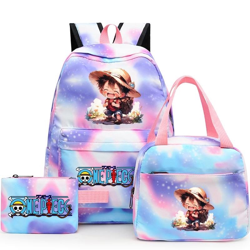 3Pcs/set Anime One Piece Backpack for Girls Boys Back To Schoolbag with Lunch Bag Student Bookbag Men Women Travel Bag Mochil