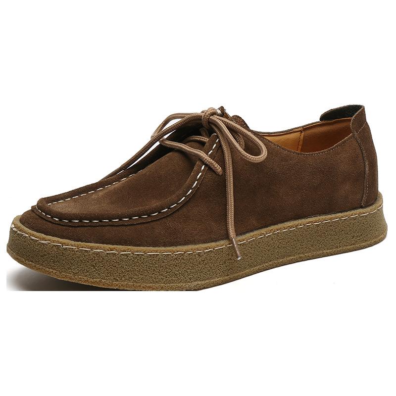 Fashion British Style Thick Sole Men Leather Sneakers Simple Design Suede Leather Lace Up Men Casual Footwear 2025 New Spring