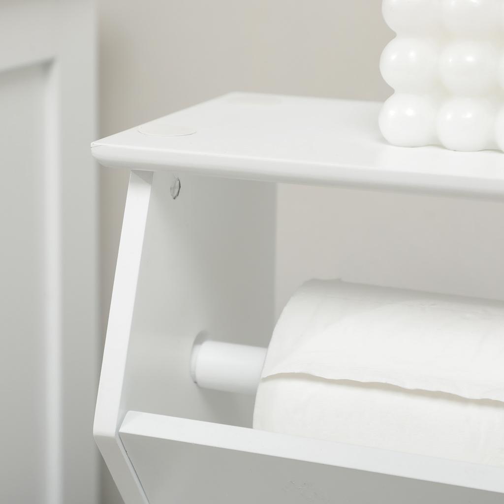 White MDF Bathroom Cabinet with Cupboard and Toilet Paper Space, 19x15x56 cm