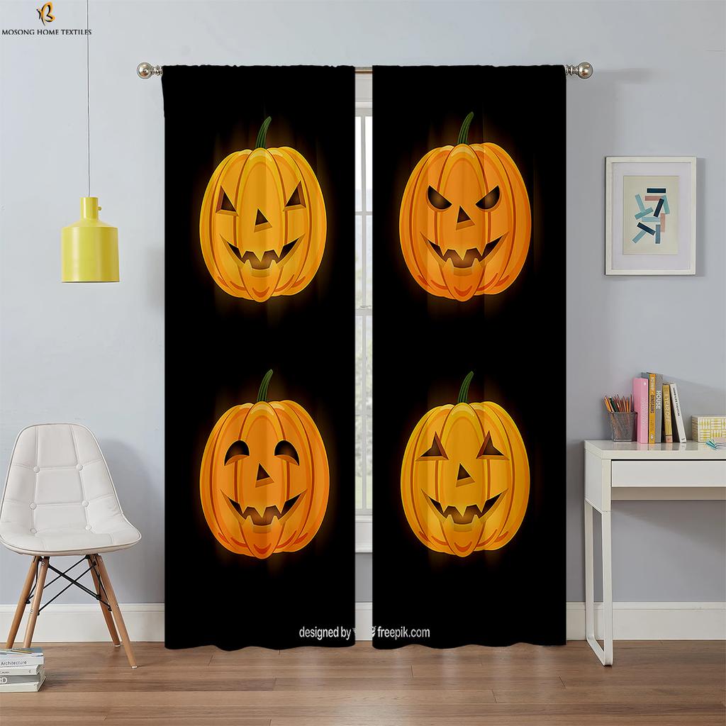 Halloween Verdunkelungsvorhänge Horror Kürbis Cartoon Druck Vorhänge Schlafzimmer Wohnzimmer Restaurant Party Dekoration Vorhänge 2 STÜCK