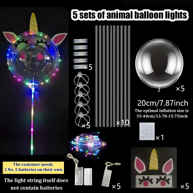 5pcs 20inch LED balloon light with animal stickers for birthday party decoration (excluding battery) glowing balloon decoration