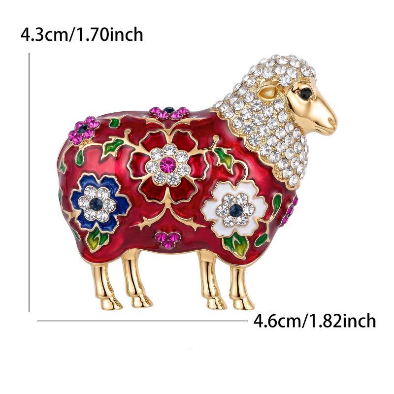 Vintage Enamel Sheep Goat Brooches For Women Diamond-Encrusted Lamb Pins Cute Animal Corsage Wedding Party Dress Jewelry Gift
