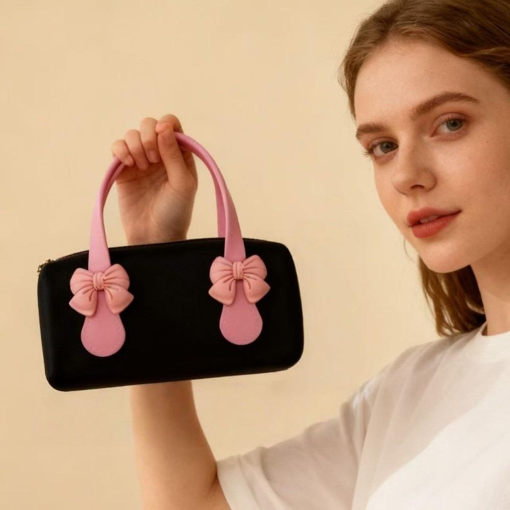 Durable Silicone Handbag Washable Toiletry Organizer Tote Underarm Purse Bow Mini Tote  Sweet Girls