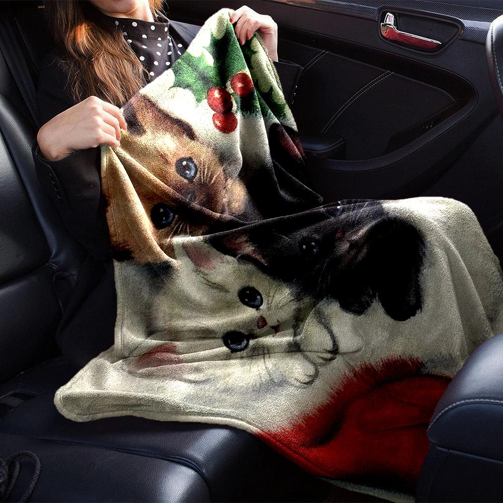 Christmas Kittens Santa'S Hat Blanket Soft Throw Blanket For Home Bedroom Bed Sofa Travel Office Solid Christmas Blanket