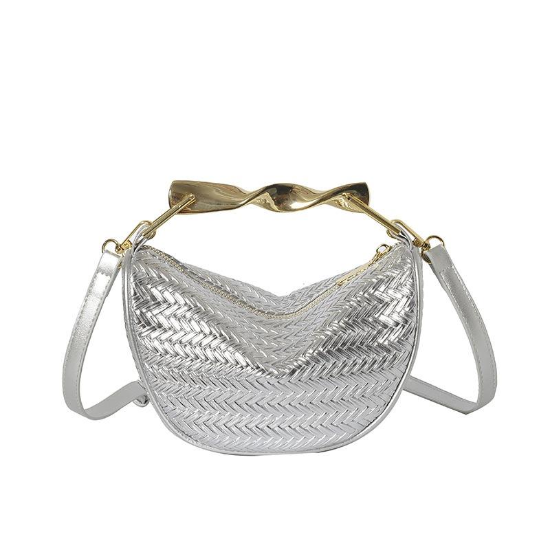 Fashion Woven Pattern Portable Crescent Bag Women's Bag Summer New High-end Texture Shoulder Underarm Bag Trendy Messenger Bag