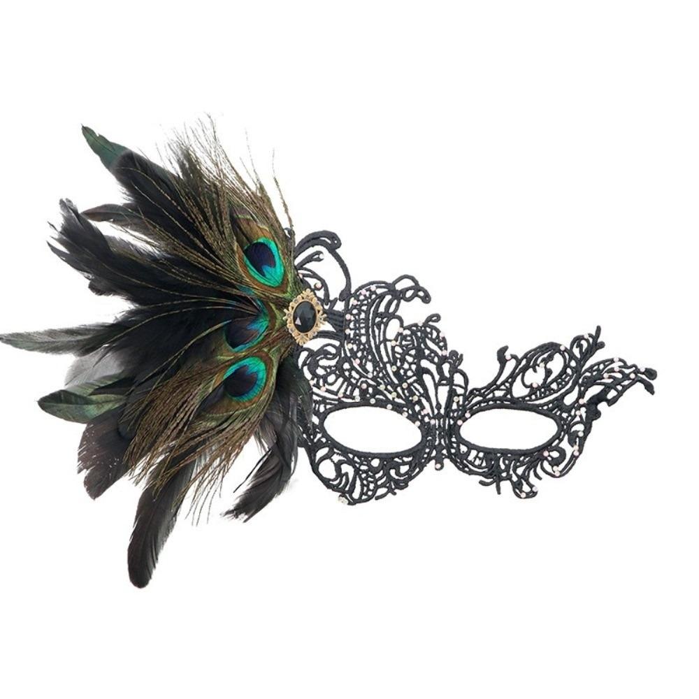 Seductive Style Feather Mask Rhinestone Masquerade Mask Holiday Costume Accessories чёрный