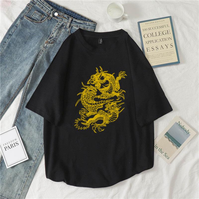 Damen Harajuku Y2K Oversized T-Shirt Drache Goth Anime Grafik-T-Shirt Vintage pro Choice Sommer Poly-Baumwoll-Set Oberteile