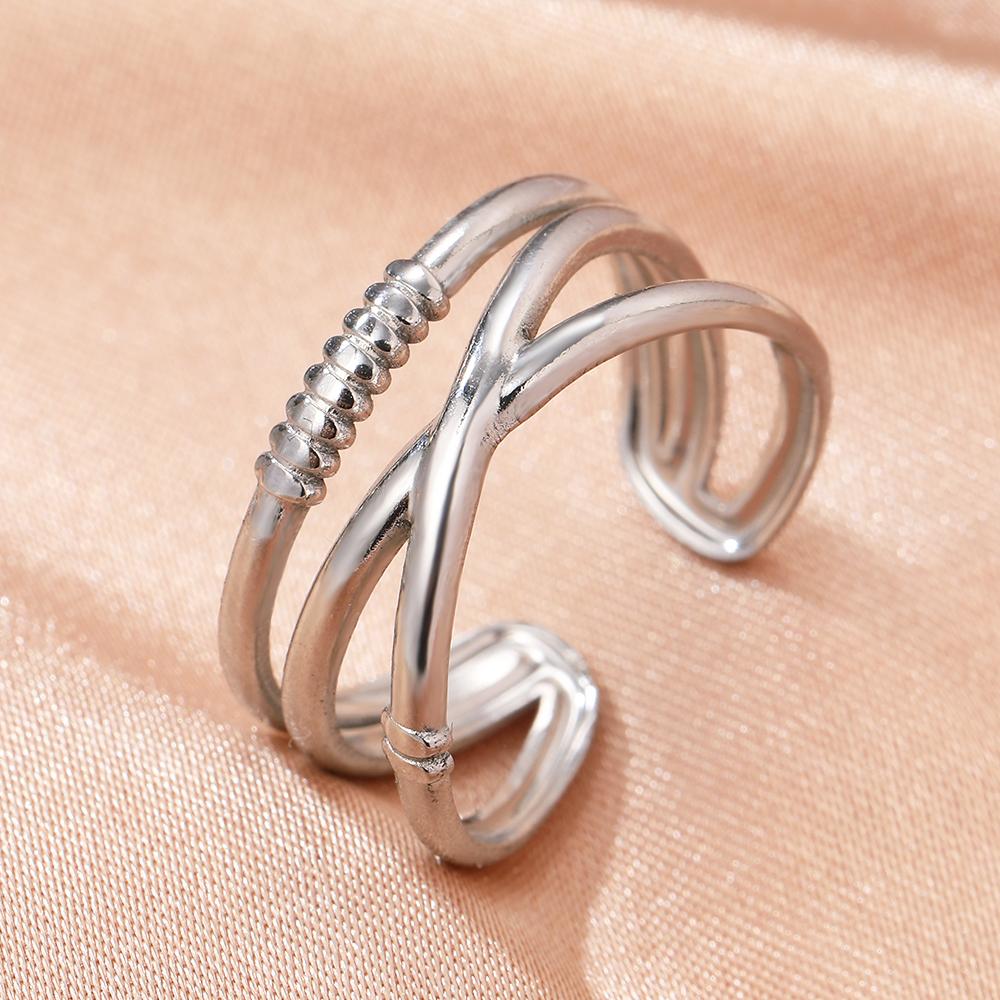 Stainless Steel Rings Vintage Geometric Hollow Adjustable Open Ring Fashion Statement Sun Rings For Women Zircon Banquet Gifts