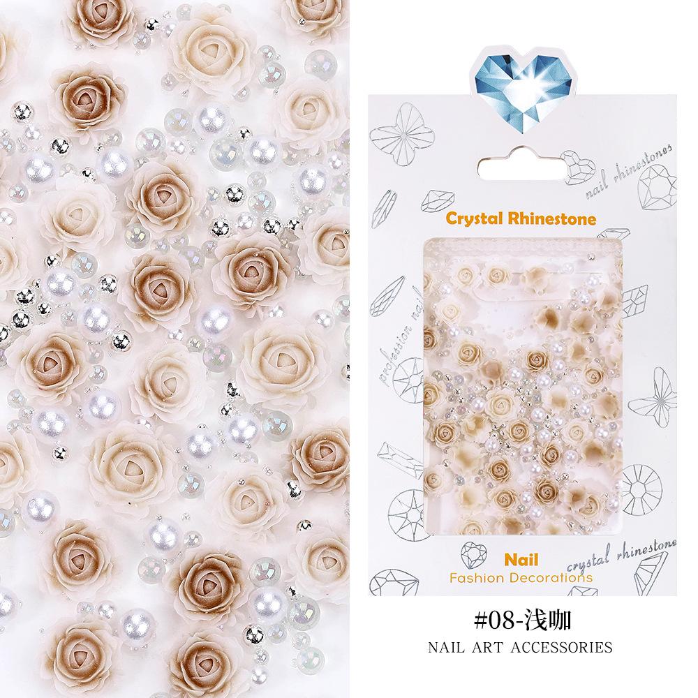 Rose Nail Art Trinket Three-Dimensional Flower Resin Size Pearl Steel Ball Mixed