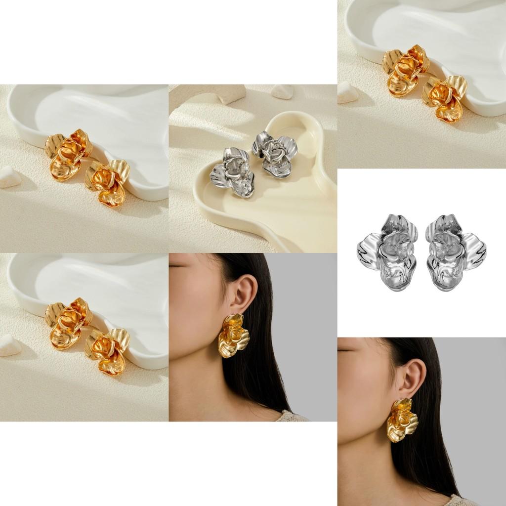 Elegant Vintage Luxury Alloy Floral Earrings With Exquisite Layered Gold Design For Women