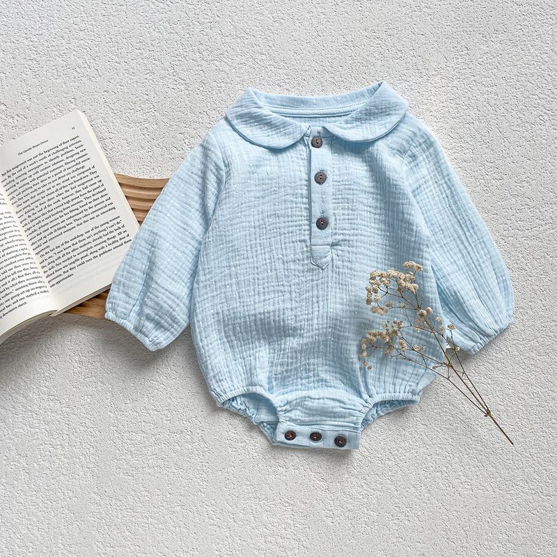 Ins-Style Baby Clothes, Wrinkled Fabric Triangle Romper, 0-2 Years Old Newborn, Spring and Autumn Doll Collar Open-Front One-Piece Crawling Suit