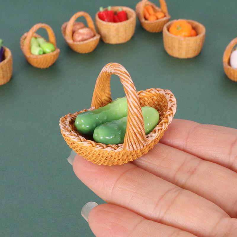 3Pcs/Set Dollhouse Simulation Vegetable Handheld Basket Model Mini Vegetables Decoration For 1/12 Dolls House Kitchen Play Toys