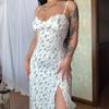 Small Floral Slit Sexy Suspender Dress Floral Split Sexy Sling One-Piece Dress