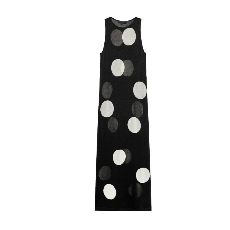Summer New Product Women's Clothes French Style Design Sleeveless round Neck Polka Dot Knitting Long Dress 9598205