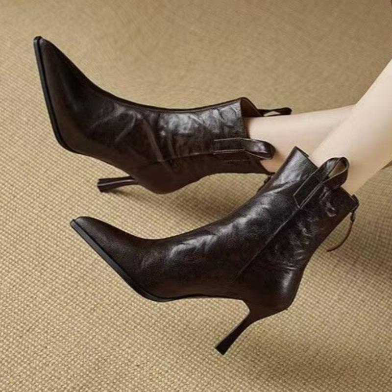 Fashion Women High Heels Ankle Shoes Pointed Toe Designer New Shoes 2025 Winter Fashion Leather Chelsea Short Boots Dress Pumps Zapatos
