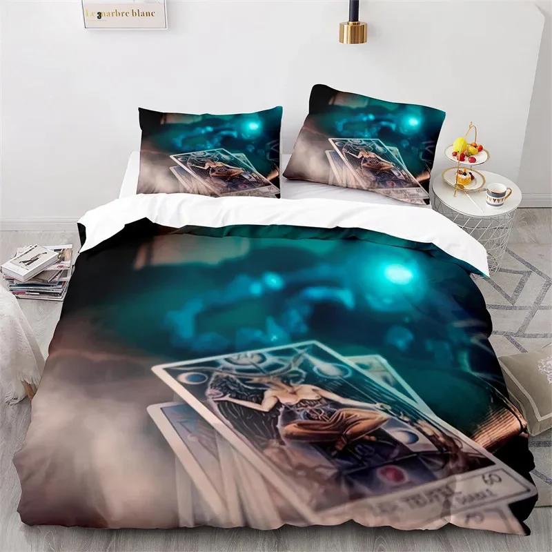 Boho Sun and Moon Duvet Cover Mysterious Astrology Bedding Set Microfiber Witch Wiccan Fortune-Telling Tarot Cards Quilt Cover
