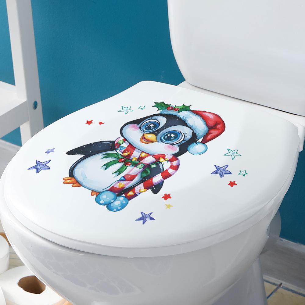 Cartoon Penguin Santa Hat Star Toilet with Bathroom Toilet Home Decoration Stickers