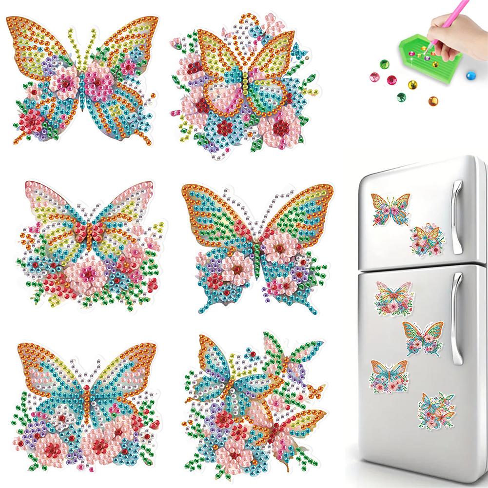 6Pcs Flower Parrot Fridge Stickers Diamond Painting Refrigerator Magnet Diamond Painting Fridge Magnet for Adults Kids Beginners