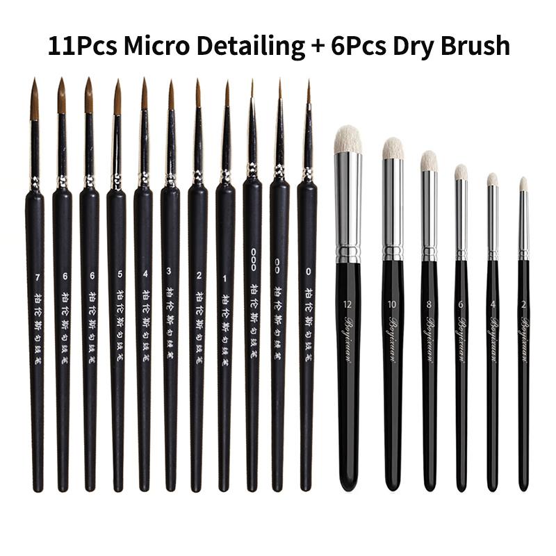 3/6pcs Dry Brush Painting Goat Hair Professional Miniature Paint Brush Set for Art Acrylic Watercolor Micro Detailing Drybrush