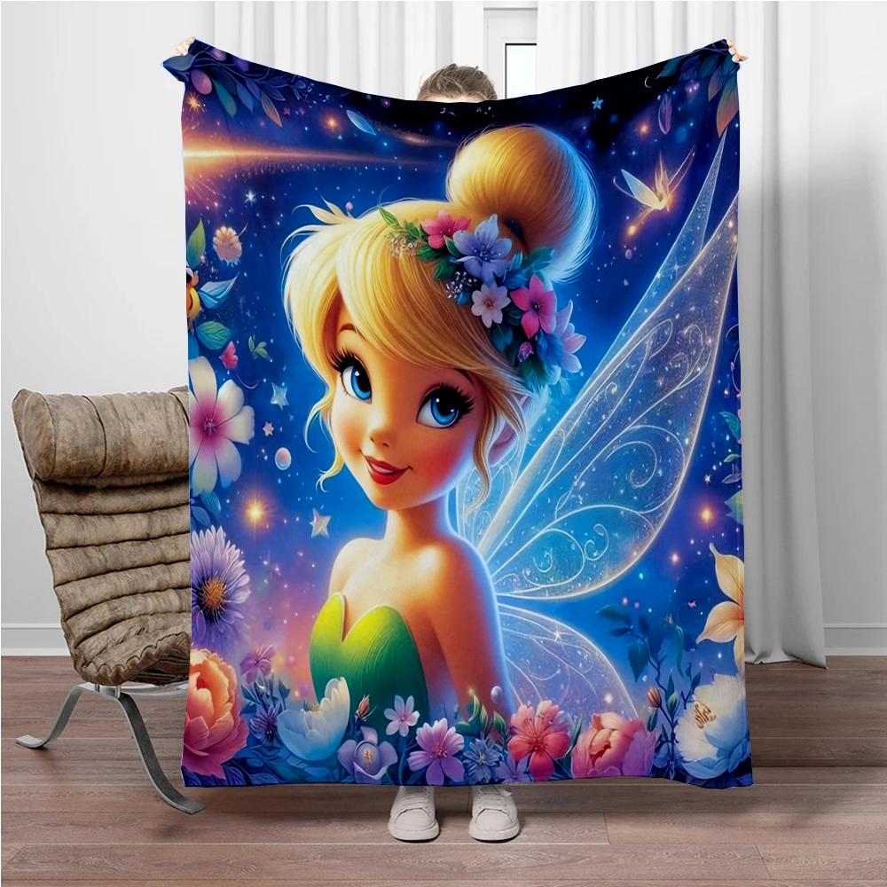 Disney Cartoon Tinker Bell Flannel Blanket Warm Soft Throw Thick Picnic Blankets for Bed Bedspread Sofa Decor Kids Boy Girl Gift