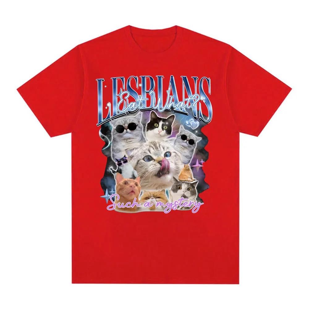 Funny Cute Cat Graphic T Shirt Lesbians Eat What Meme Humor T Shirts Unisex Women Clothing Fashion Retro Short Sleeve Tshirts Tops