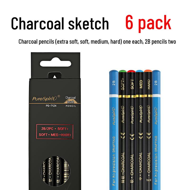 Charcoal Sketching Pencils Set: Soft/Medium/Hard (2B, 4B, 6B, 8B, 10B, 12B, 14B) for Students & Artists