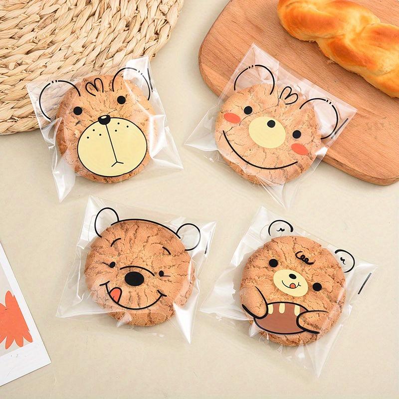 100PCS Cartoon Bear Four in One OPP Self-adhesive Bag, Donut Baking Self-adhesive Bag, Cartoon Cute Food Packaging