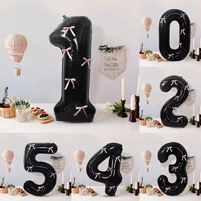 Large Balloon Number 0-9 with Pink Bow,Birthday Party Supplies Decorations,For Birthday,Weddings,Halloween,Christmas Decorations