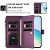 (Purple) For iPhone 16e Leather Case 9 Card Slots Zipper Wallet Stand Phone Cover with Wrist Strap