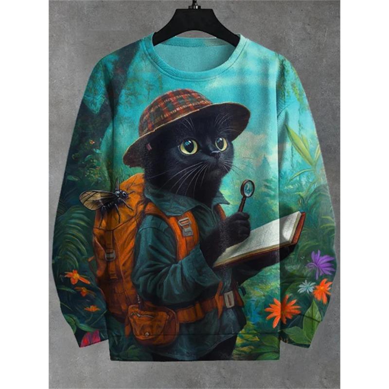 

Autumn Funny Cute Cat Graphic 3D Printed Hoodies Fashionable Casual Sports Long Sleeved Men s Hoodies S