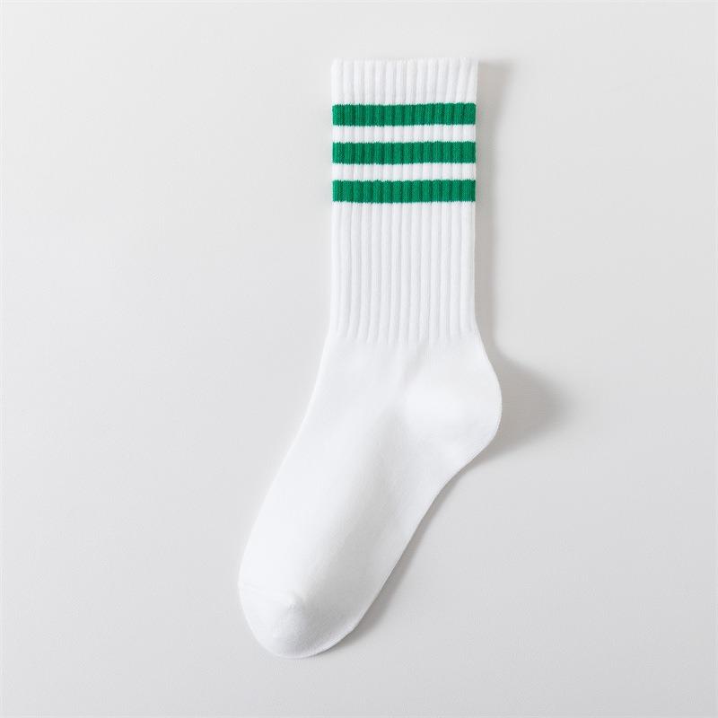 Drei-Streifen Sport Laufsocken, Herrensocken, Gestreifte College Lange Socken, Frotteesocken