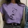 Funny Heart Coffee Print Round Neck Short Sleeve Shirt Personalized Creative Coffee Casual Women's T-Shirt Clothing