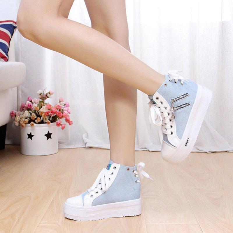 High Top Ladies Footwear Spring Autumn Women's High On Platform Canvas Shoes Original Y2k Fashion 39 Casual Lace Up Ankle Boots