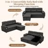 L-förmiges Ecksofa mit links/rechts ausziehbarer Ottomane, Schlaffunktion, Stauraum in der Ottomane, USB/Typ-C-Panel, Chenille-Stoff, Grau.