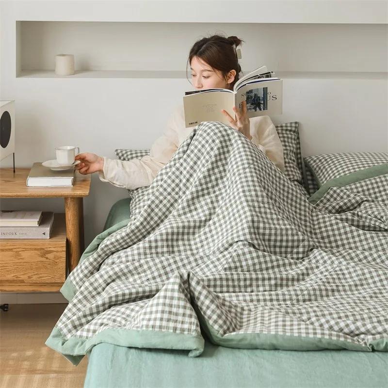 

Хлопковое клетчатое летнее одеяло из стираного хлопка с кондиционером, тонкое одеяло, покрывало для односпальной кровати, двуспальной кровати размера «king-size» 120x150cm Only quil