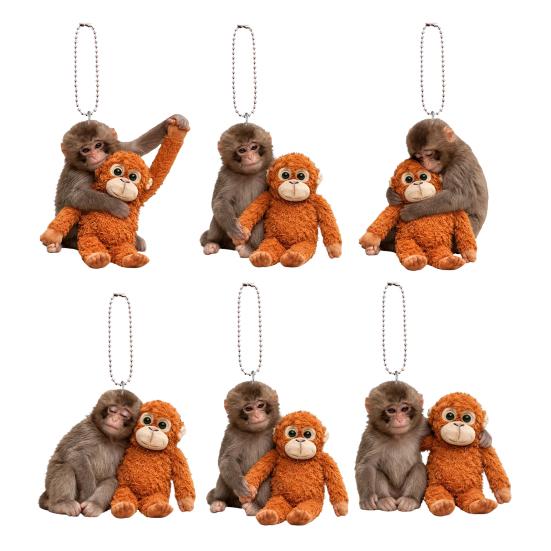 Monkey Keychain 2D Acrylic Cute Monkey Holding Plush Toy Hanging Pendant for Backpack Purse Car Keys Aceessory